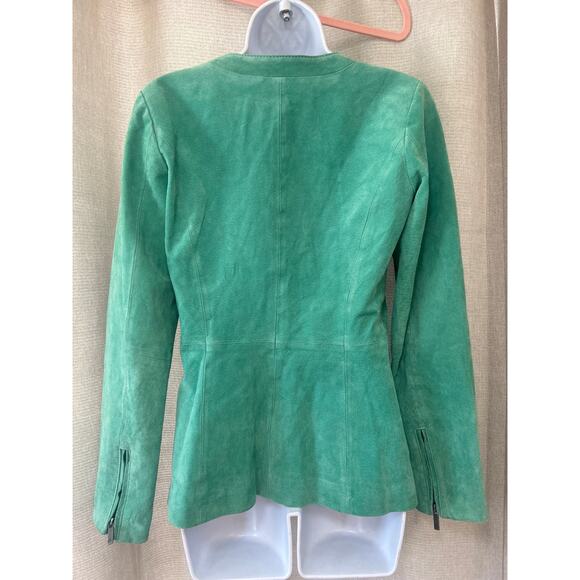 Dennis Basso 80’s Style Leather Jacket Aqua Marine Zipper Hip Length XXSmall - Picture 9 of 13